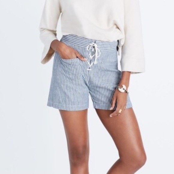 Madewell Pants - Madewell Striped Lace-Up Linen Shorts Size: 4 Erie Stripe Nostalgia Blue